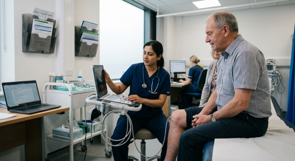 Doctor consulting patient with tablet